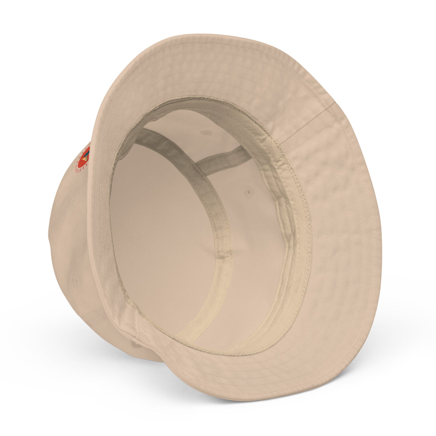 Aether Peak Sunburst logo organic cotton bucket hat on a white background