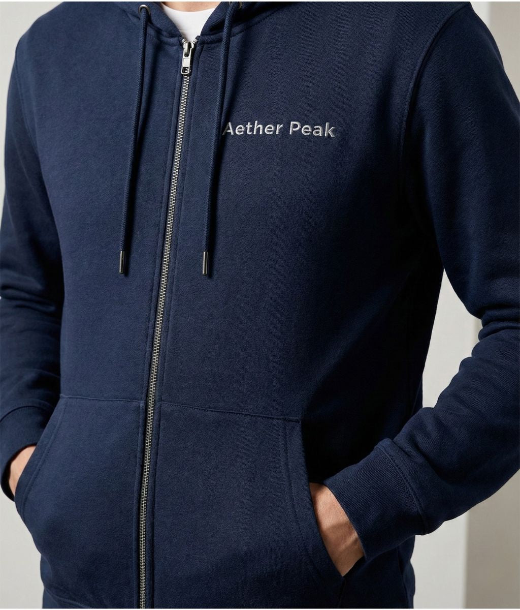 Aether Peak | The Zenith Organic Zipped Hoodie (French Navy)