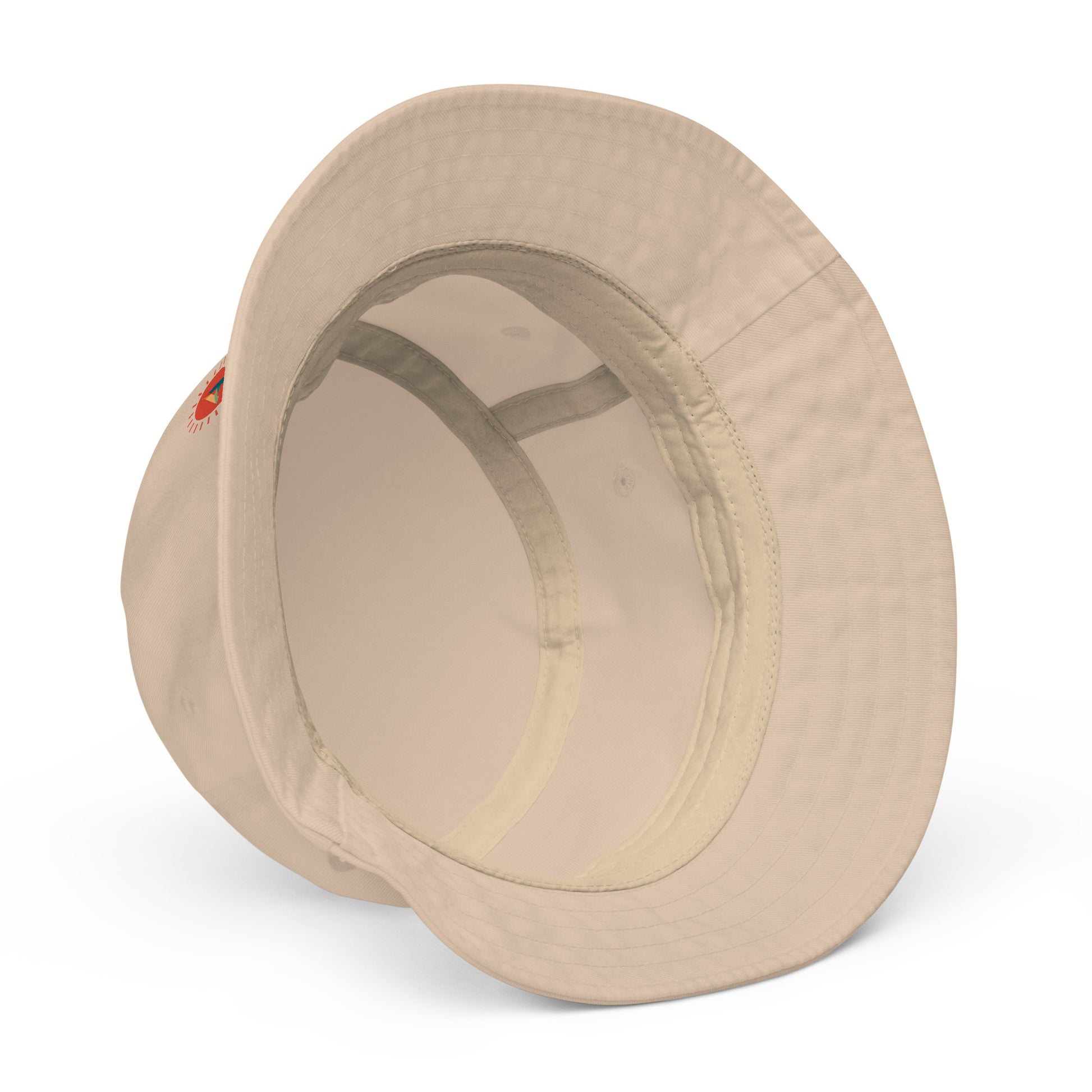 Aether Peak Sunburst logo organic cotton bucket hat on a white background