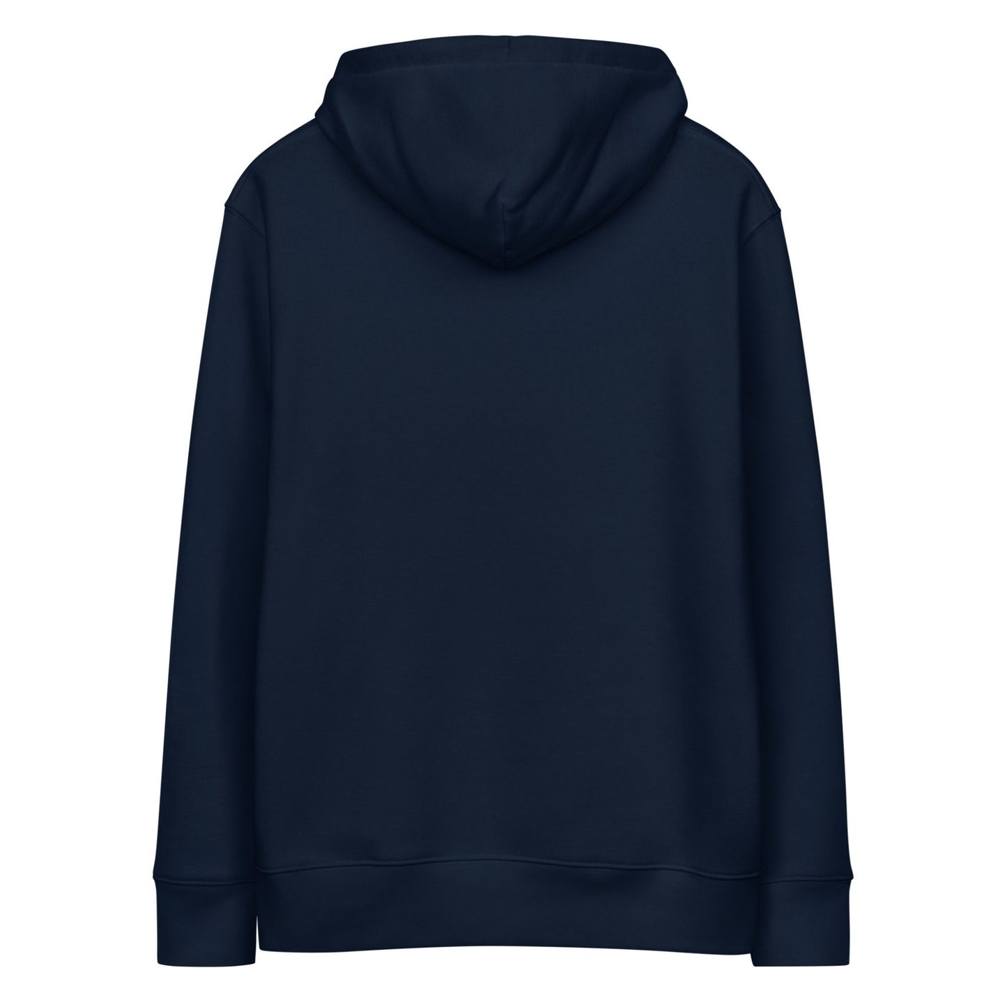 Back view of the Aether Peak French Navy blue hoodie on a white background