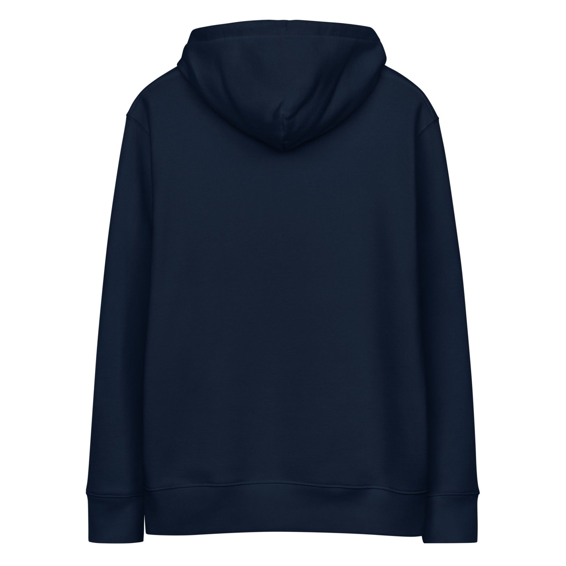 Back view of the Aether Peak French Navy blue hoodie on a white background