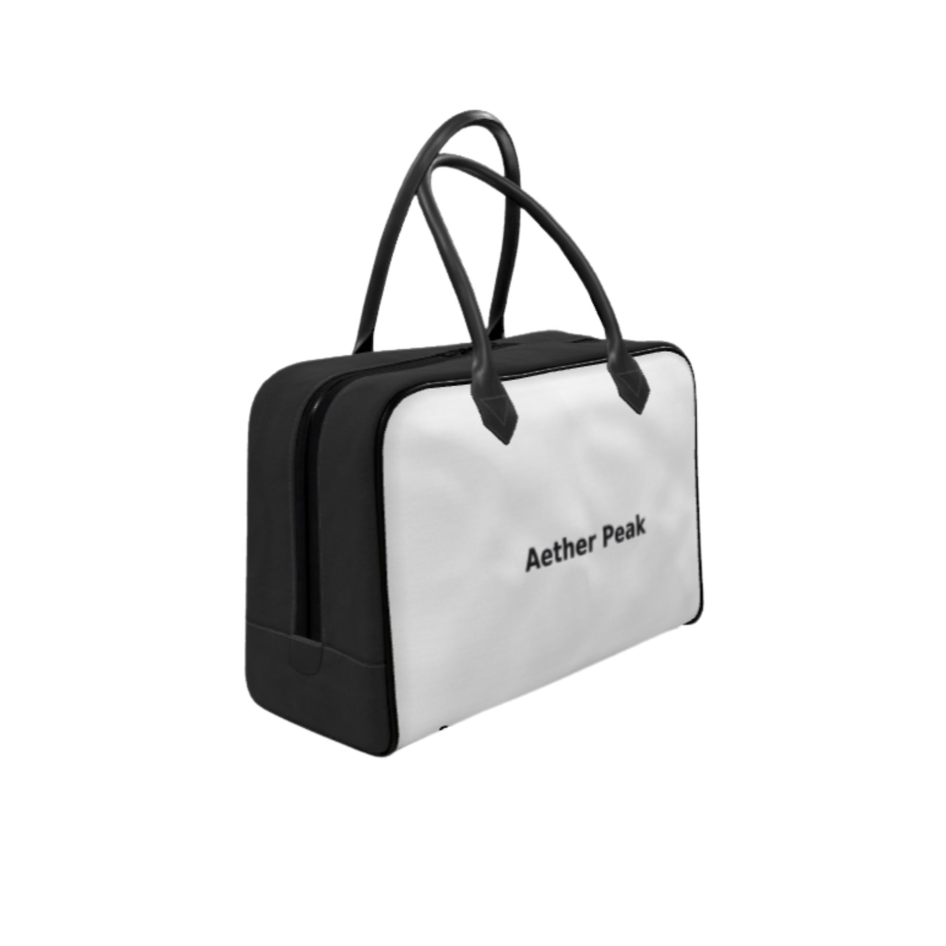 Black and grey holdall with 'Aether Peak' branding on a white background