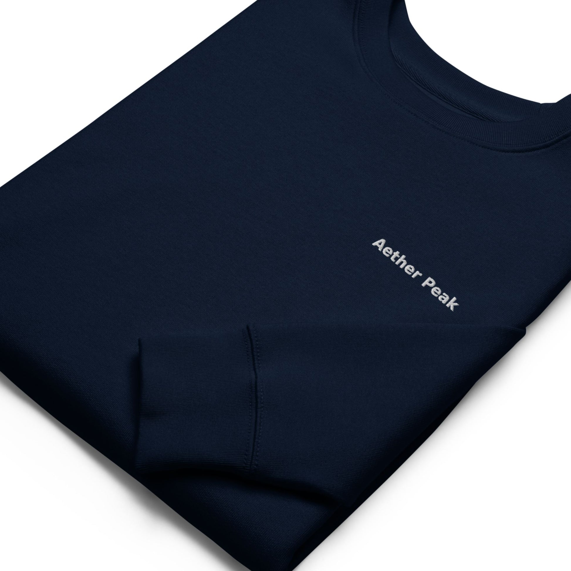 French Navy sweatshirt with 'Aether Peak' logo on a white background