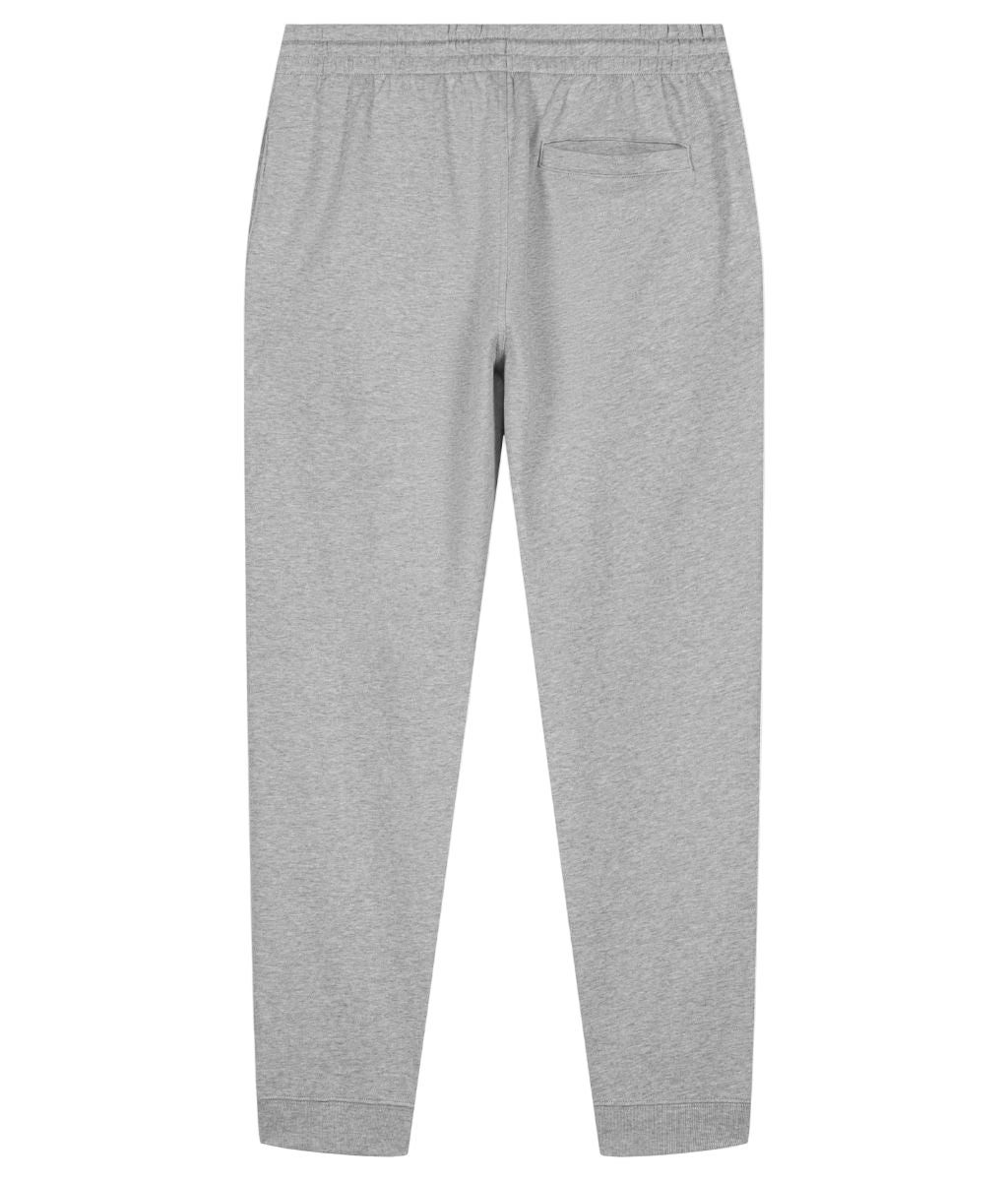 Back view of the Aether Peak Heather Grey joggers on a white background