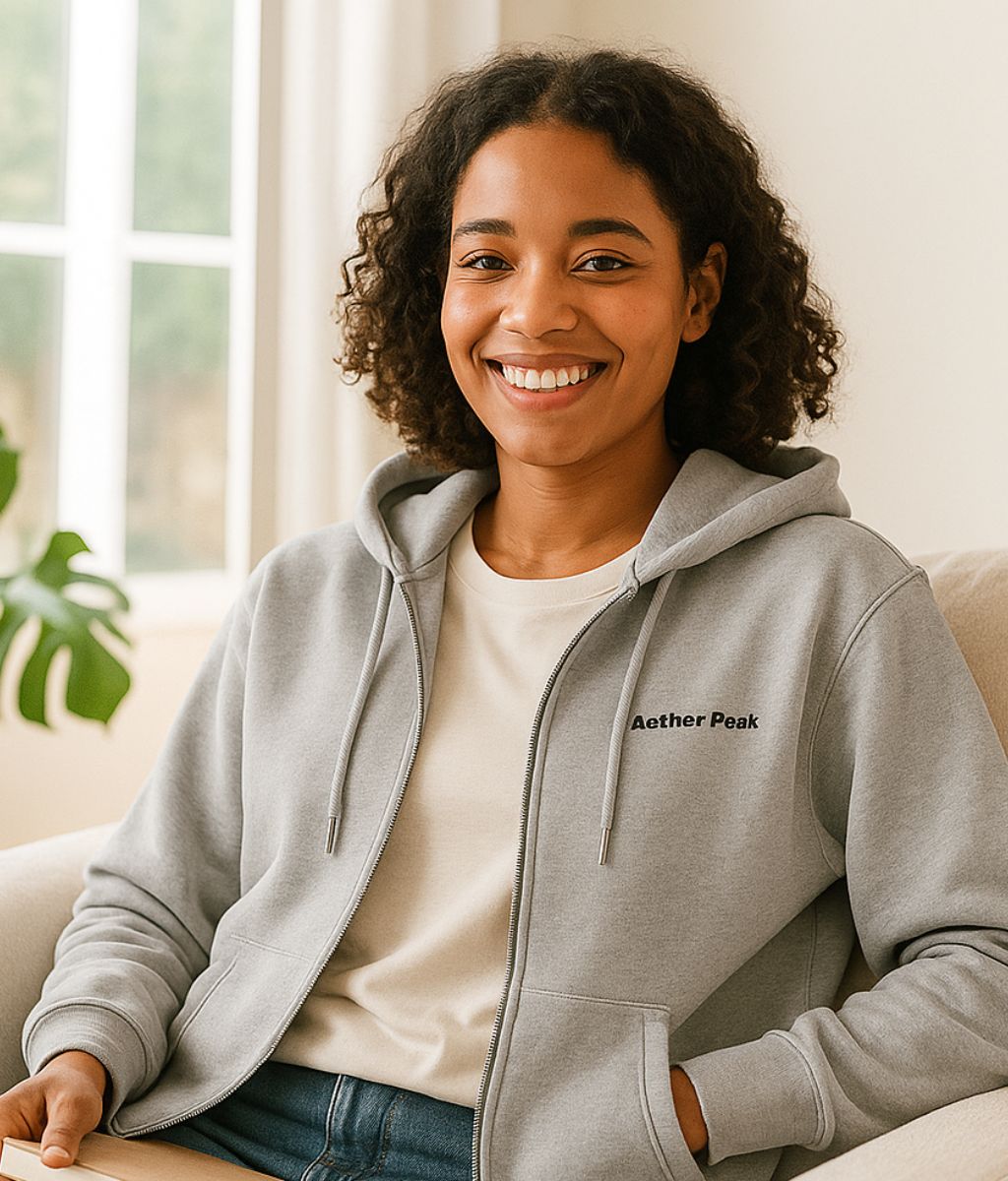 Aether Peak | The Zenith Organic Zipped Hoodie (Heather Grey)