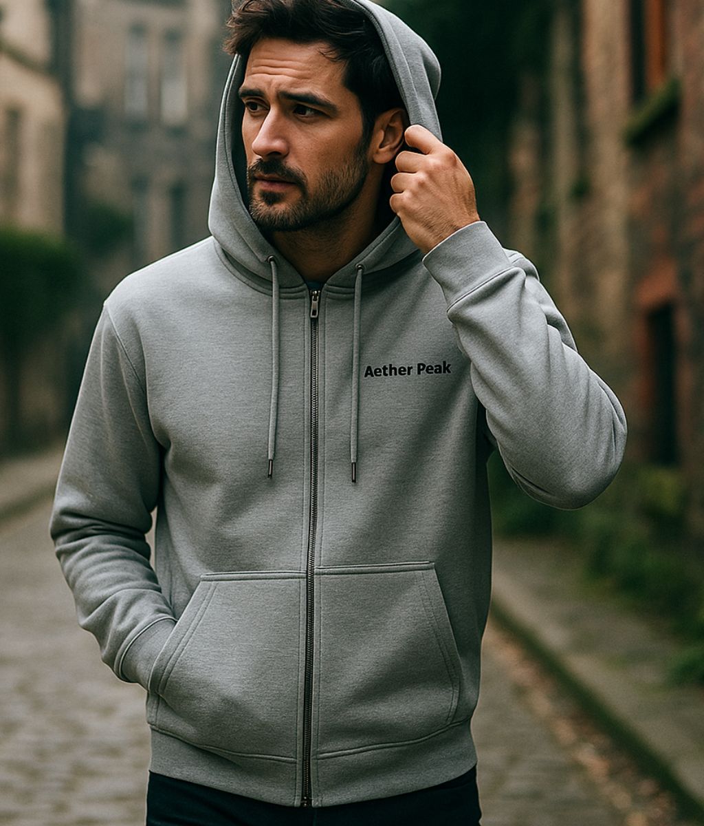 Aether Peak | The Zenith Organic Zipped Hoodie (Heather Grey)