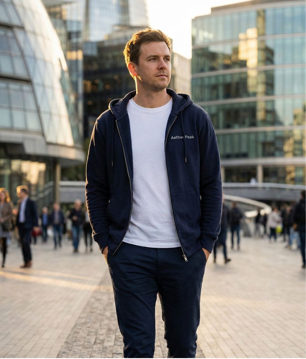 Aether Peak | The Zenith Organic Zipped Hoodie (French Navy)