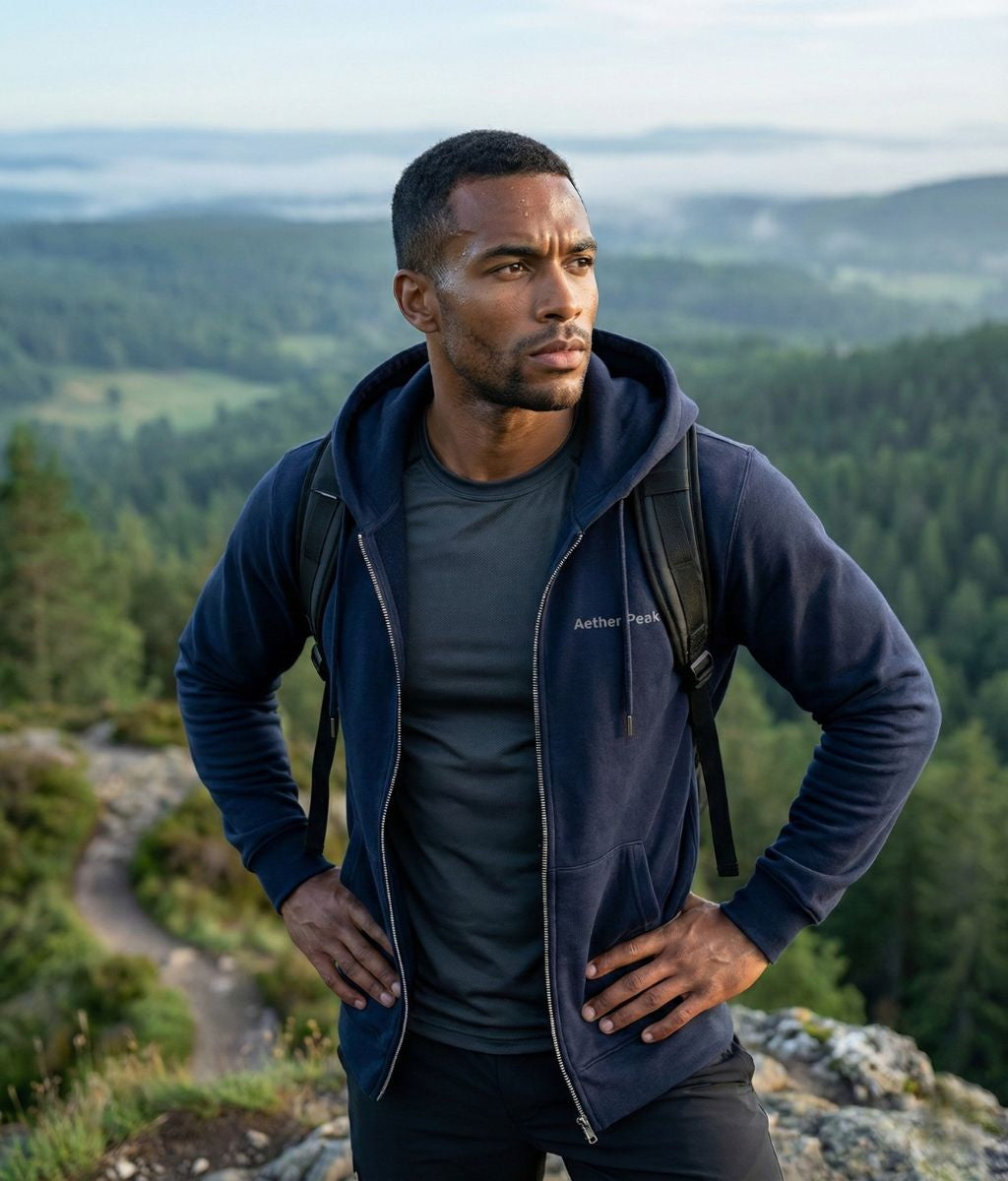 Aether Peak | The Zenith Organic Zipped Hoodie (French Navy)