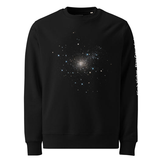 Black Aether Peak organic cotton sweatshirt with the Starry Sky design on a white background