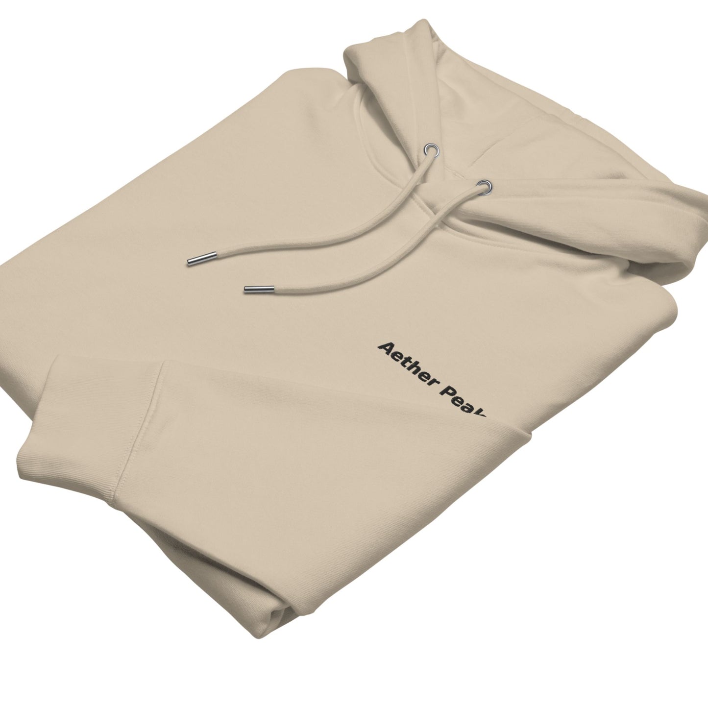 Desert Dust hoodie with 'Aether Peak' branding on a white background