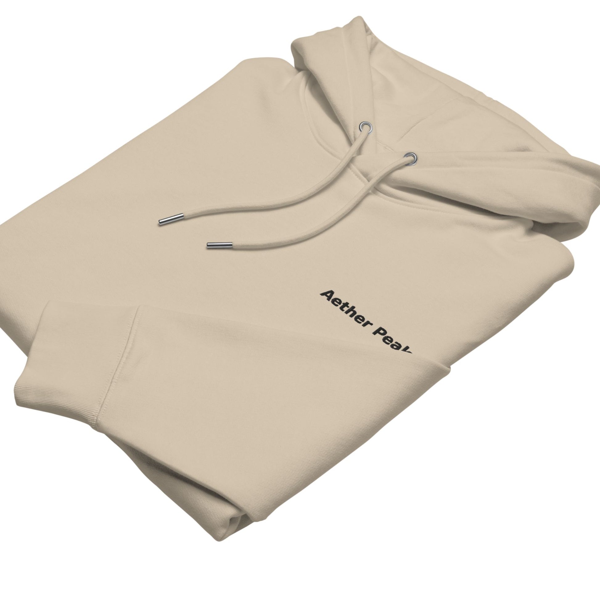 Desert Dust hoodie with 'Aether Peak' branding on a white background