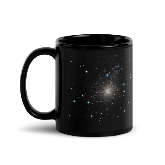 Black mug with the starry sky design on a transparent background