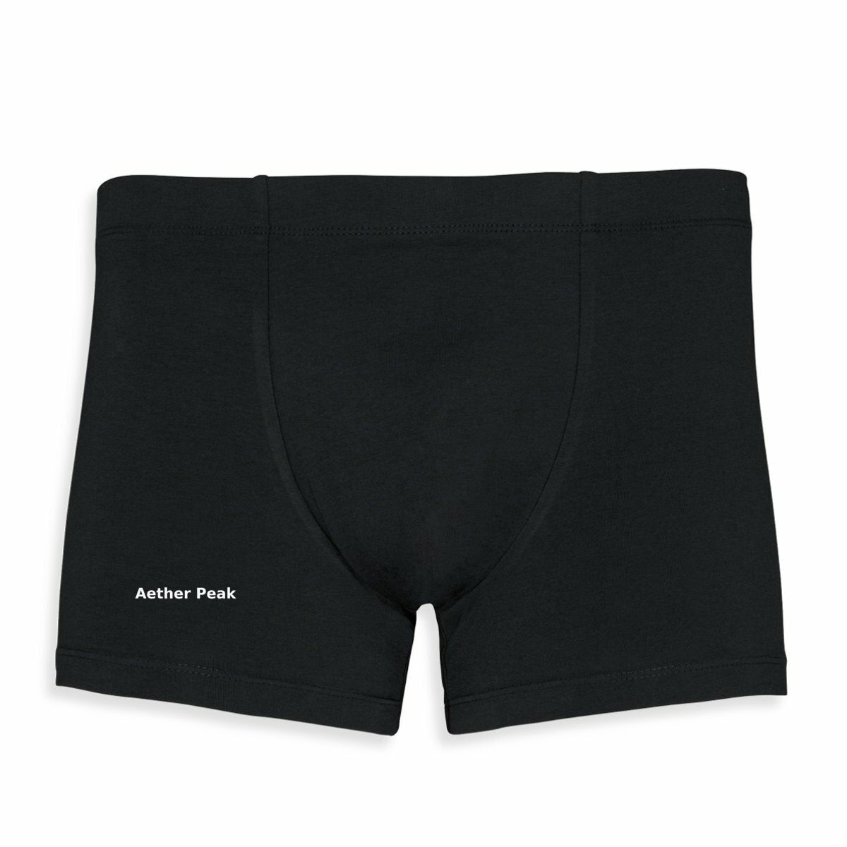 Aether Peak The Zenith Organic Boxers in Black on a white background.
