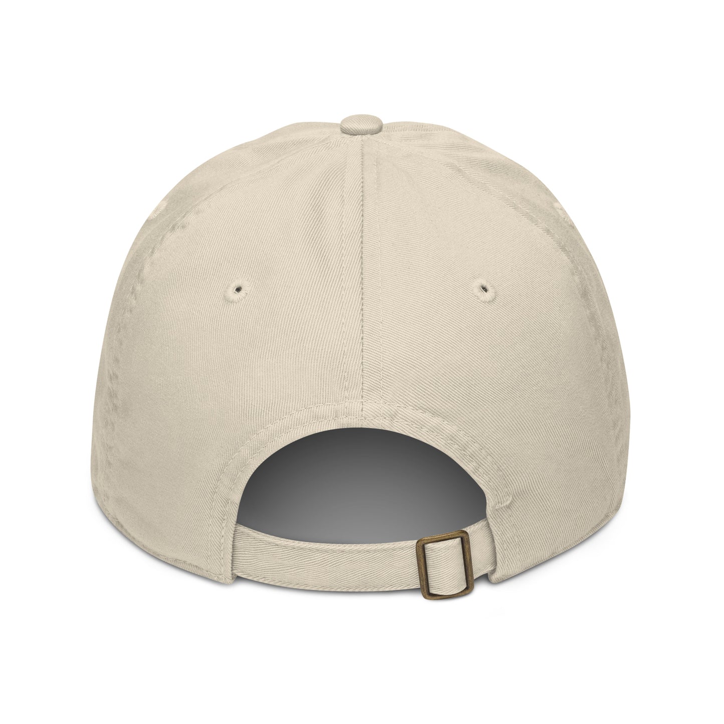 Back view of Desert Dust baseball cap with a metal buckle on a white background