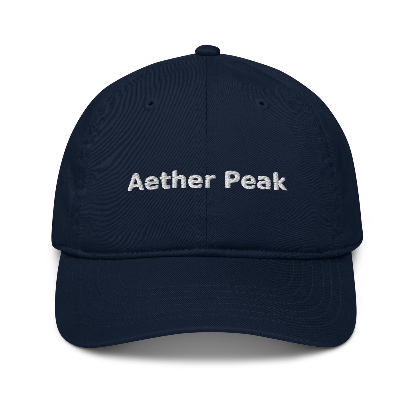 French Navy blue cap with 'Aether Peak' text on a white background
