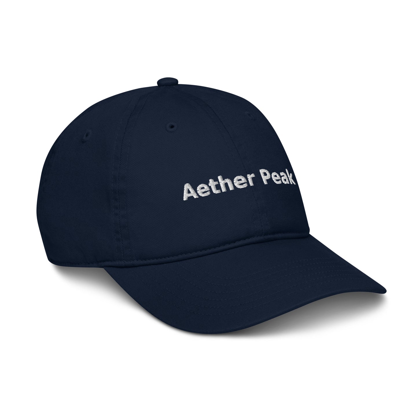 French Navy blue cap with 'Aether Peak' embroidery on a white background