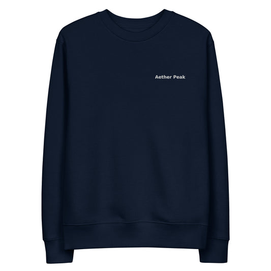 French Navy sweatshirt with 'Aether Peak' logo on a white background
